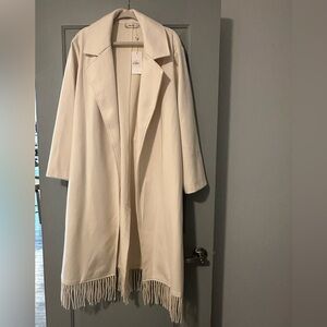 NWT Sadie & Sage Women's Cream Long Open Front Coat with Fringe